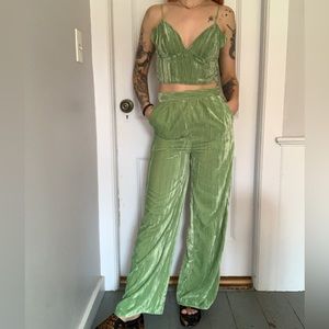 Cider green velvet two piece pant and tank top set